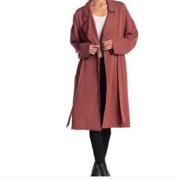 Astr The Label Lightweight Trench Coat Rust Red Tencel cardigan jacket/duster M - Picture 16 of 16